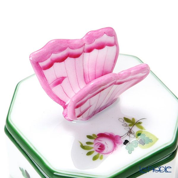 ヘレンド ウィーンのバラ オクタゴナルボックス チョウ ピンク 06105-0-17