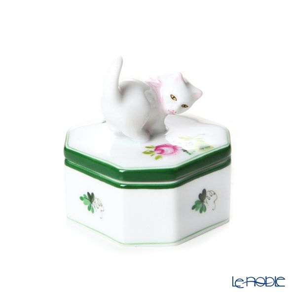 ヘレンド ウィーンのバラ オクタゴナルボックス ネコ 4.8cm 06105-0-26