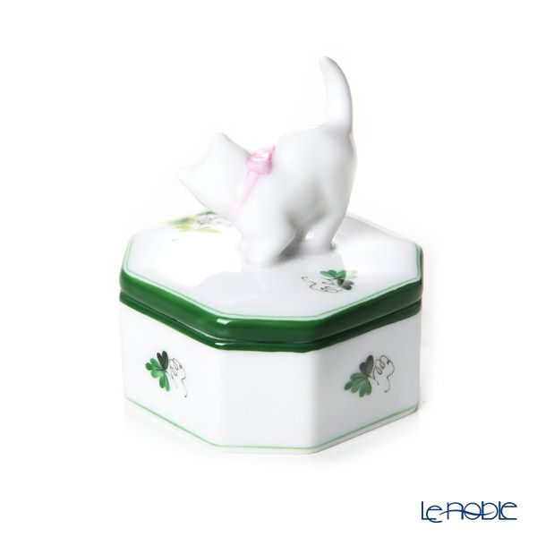 ヘレンド ウィーンのバラ オクタゴナルボックス ネコ 4.8cm 06105-0-26