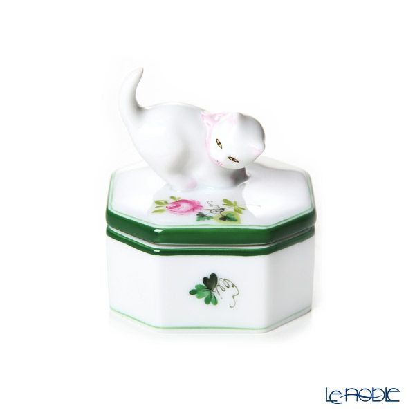 ヘレンド ウィーンのバラ オクタゴナルボックス ネコ 4.8cm 06105-0-26