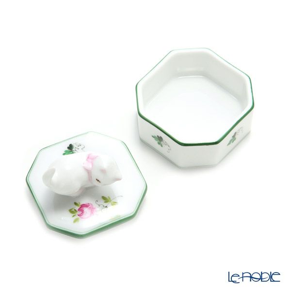 ヘレンド ウィーンのバラ オクタゴナルボックス ネコ 4.8cm 06105-0-26