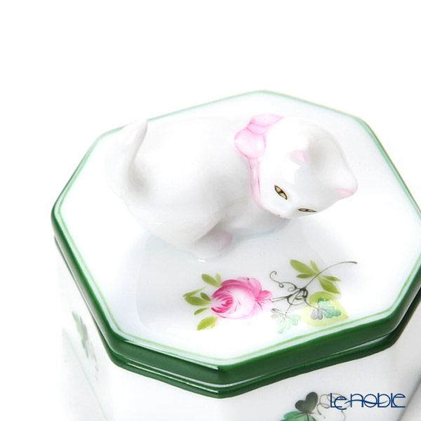 ヘレンド ウィーンのバラ オクタゴナルボックス ネコ 4.8cm 06105-0-26