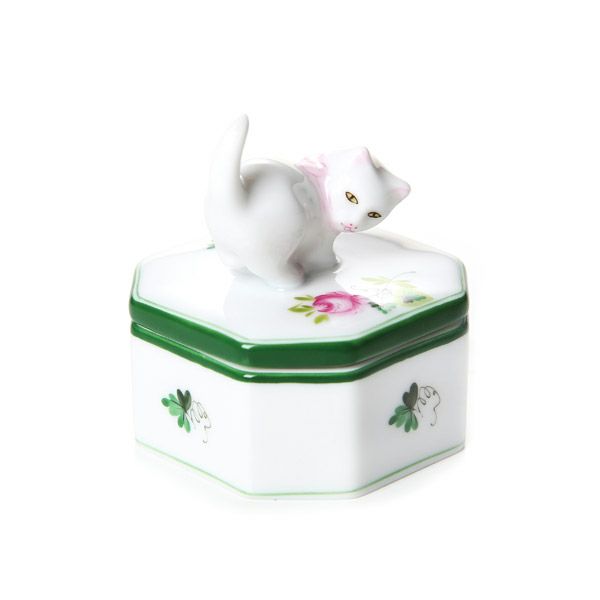 ヘレンド ウィーンのバラ オクタゴナルボックス ネコ 4.8cm 06105-0-26