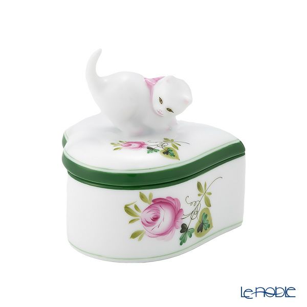 ヘレンド ウィーンのバラ 06111-0-26 ハートボックス（ネコ）