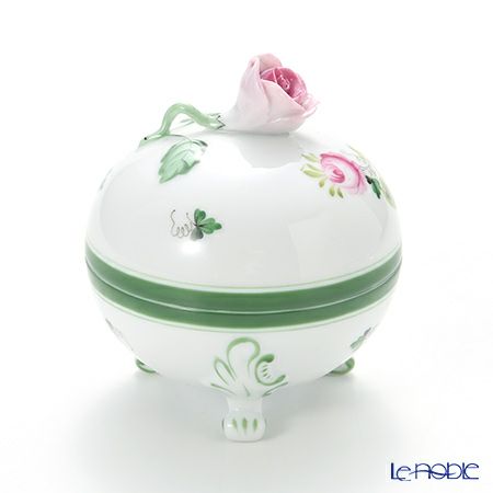 ヘレンド ウィーンのバラ 06183-0-09 脚付ラウンドボックス（ローズ） 7cm