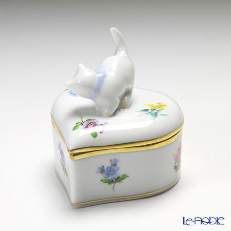 ヘレンド ミルフルール MF 06111-0-26／6111 ハートボックス（ネコ）