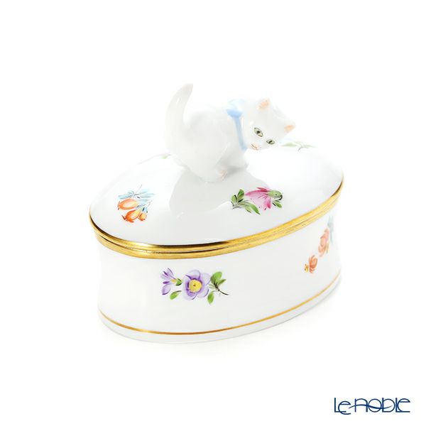 ヘレンド ミルフルール MF 06114-0-26 オーバルボックス（ネコ）