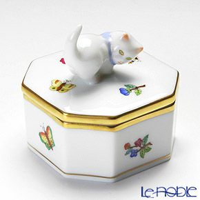 ヘレンド ヴィクトリア・プレーン VA 06104-0-26／6074 オクタゴナルボックス（ネコ）