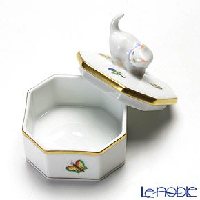 ヘレンド ヴィクトリア・プレーン VA 06104-0-26／6074 オクタゴナルボックス（ネコ）