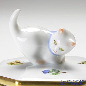 ヘレンド ヴィクトリア・プレーン VA 06104-0-26／6074 オクタゴナルボックス（ネコ）