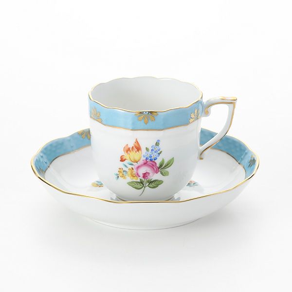 ヘレンド ローズチューリップ ブルー RTFB 20707-0-00 モカカップ＆ソーサー 150ml