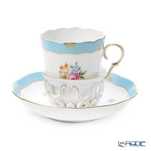 ヘレンド ローズチューリップブルー RTFB チョコレートカップ＆ソーサー 00713-0-00