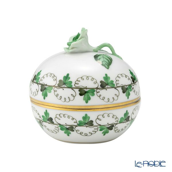 ヘレンド パセリグリーン PE ラウンドボックス（ローズ） 06033-0-09