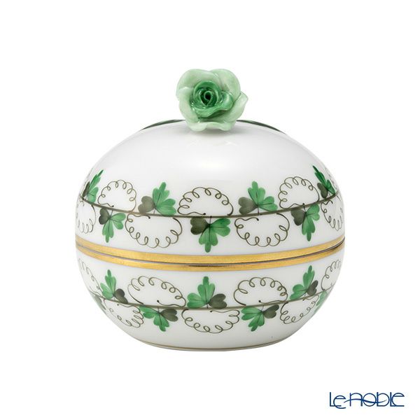 ヘレンド パセリグリーン PE ラウンドボックス（ローズ） 06033-0-09