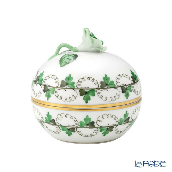 ヘレンド パセリグリーン PE ラウンドボックス（ローズ） 06033-0-09