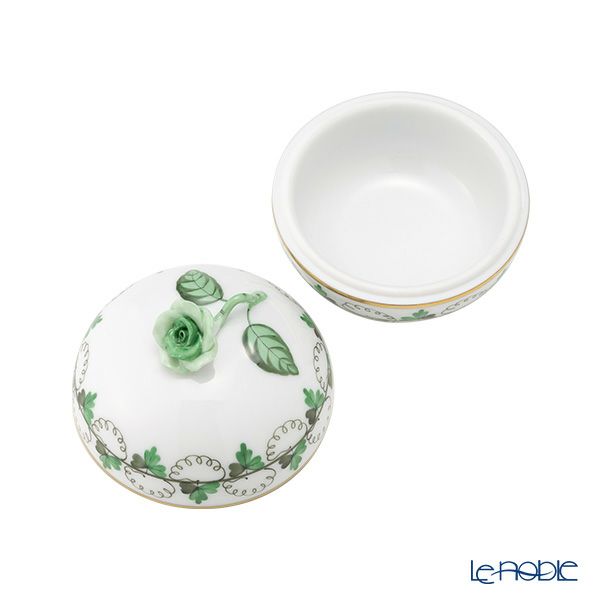 ヘレンド パセリグリーン PE ラウンドボックス（ローズ） 06033-0-09