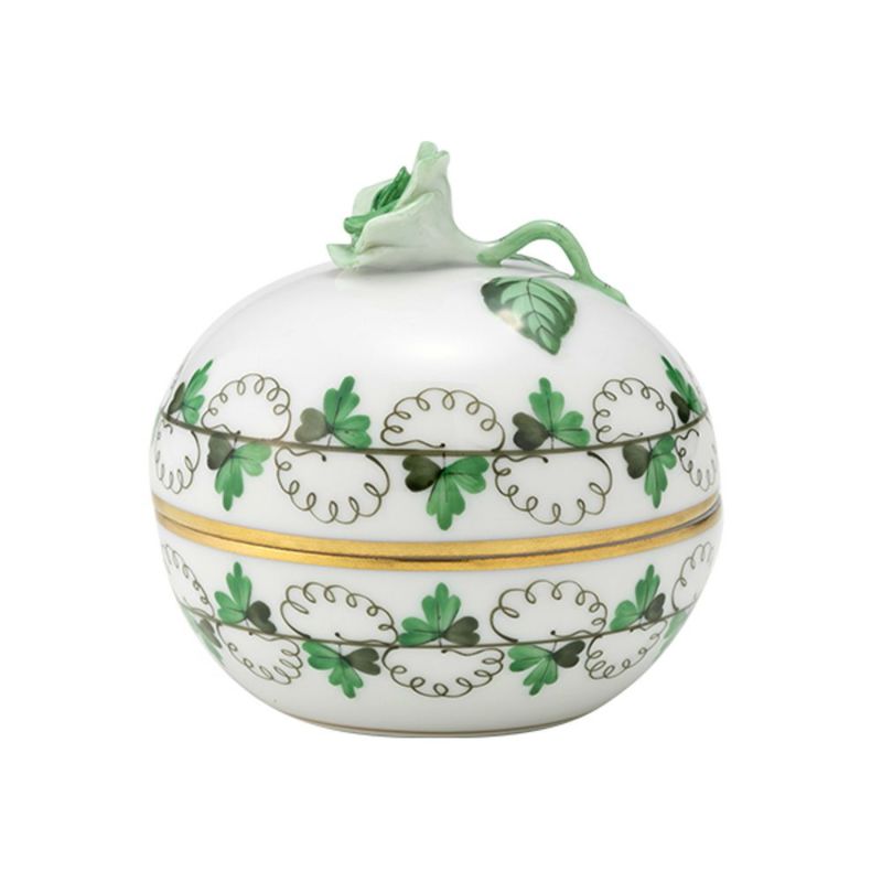 ヘレンド パセリグリーン PE ラウンドボックス（ローズ） 06033-0-09