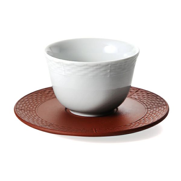 マイセン（Meissen） 歴代レリーフ 55956／85666 白磁カップ＆ベットガーセッ器ソーサー 1986年発表 網目模様