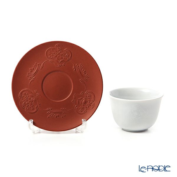 マイセン（Meissen） 歴代レリーフ 55957／85668 白磁カップ＆ベットガーセッ器ソーサー 1987年発表 ロカイユ模様