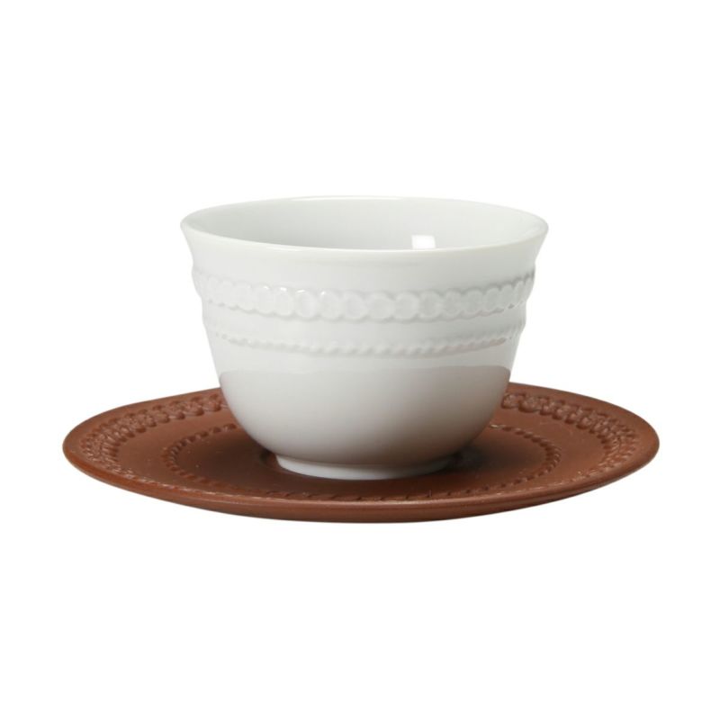 マイセン（Meissen） 歴代レリーフ 55958／85670 白磁カップ＆ベットガーセッ器ソーサー 1988年発表 組紐模様