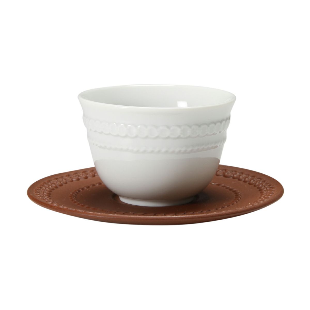 マイセン（Meissen） 歴代レリーフ 55958／85670 白磁カップ＆ベットガーセッ器ソーサー 1988年発表 組紐模様