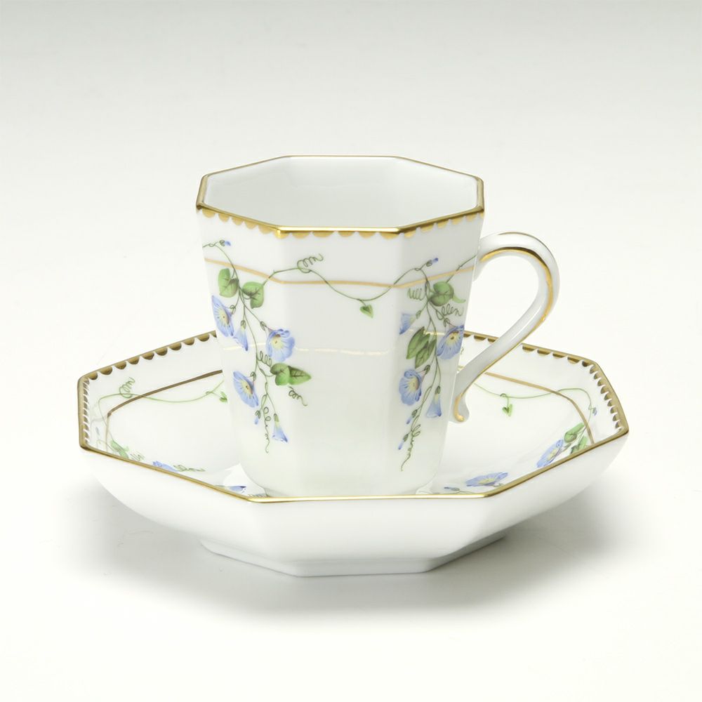 ヘレンド モーニンググローリー NY 04307-0-00 モカカップ＆ソーサー（オクタゴナル）