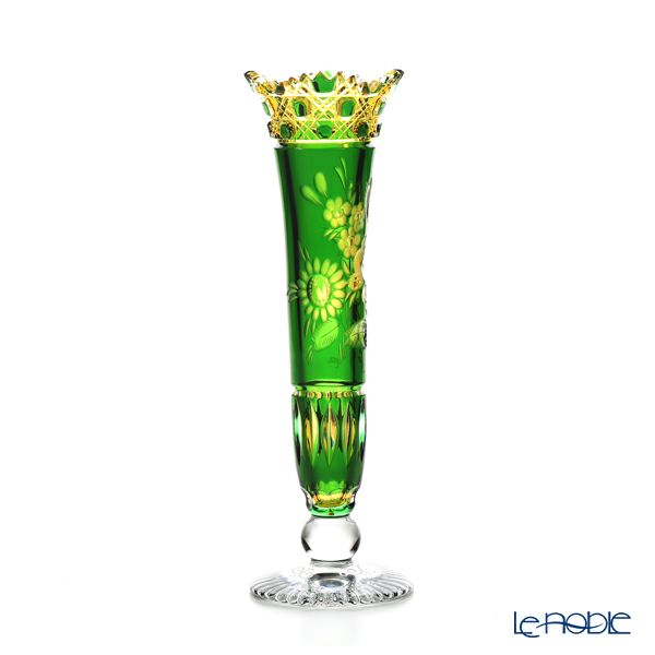 マイセン（Meissen） マイセンクリスタル 一輪挿し 23cm（被せ黄緑） D／MFO／1024／23-3