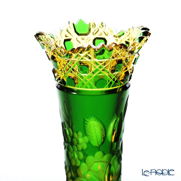 マイセン（Meissen） マイセンクリスタル 一輪挿し 23cm（被せ黄緑） D／MFO／1024／23-3