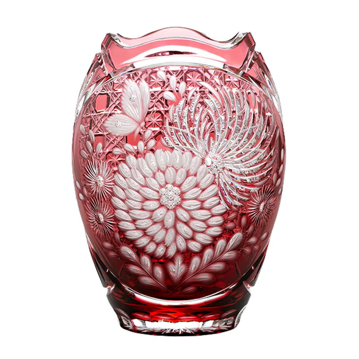 マイセン（Meissen） マイセンクリスタル 花瓶 キク（レッド） 26cm 2283／26R