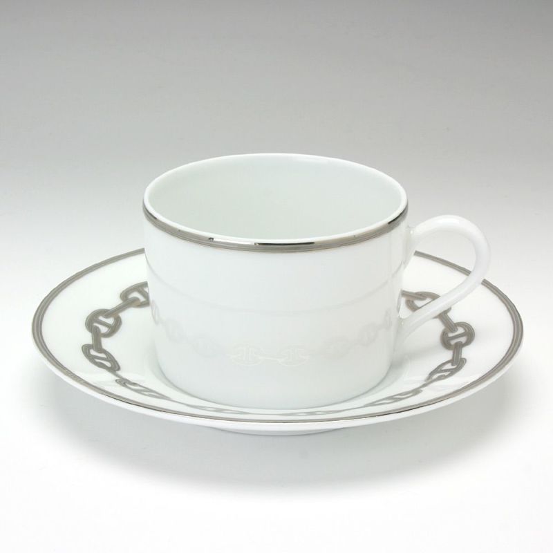 エルメス（HERMES） シェーヌ ダンクル プラチナ ティーカップ＆ソーサー 150ml