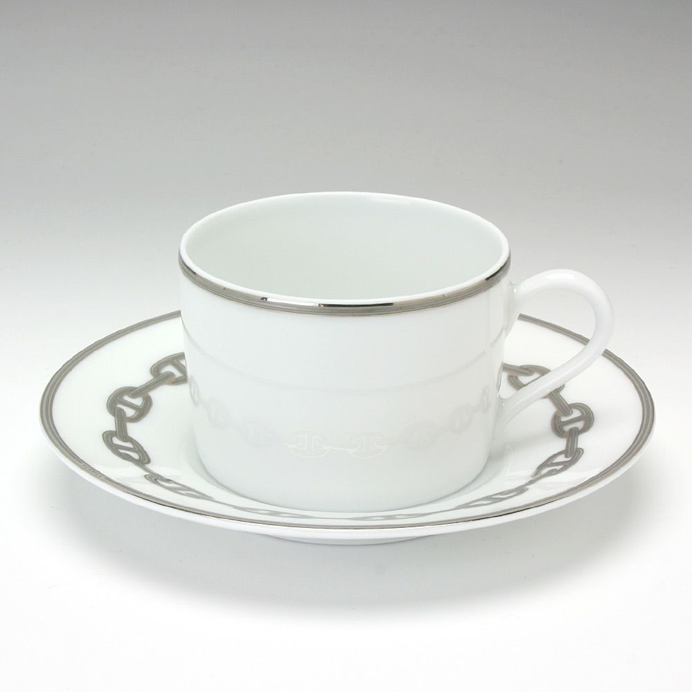 エルメス（HERMES） シェーヌ ダンクル プラチナ ティーカップ＆ソーサー 150ml