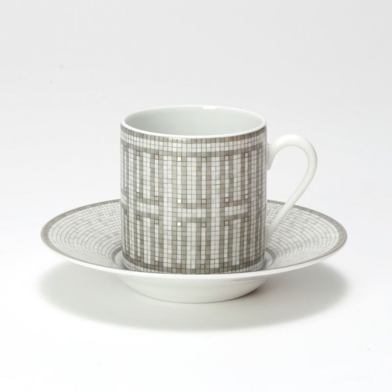 エルメス（HERMES） モザイク ヴァンキャトル プラチナ コーヒーカップ＆ソーサー 100ml