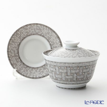 エルメス（HERMES） モザイク ヴァンキャトル プラチナ コレクション アジアティック ティーカップ（ふた、ソーサー付） 130ml