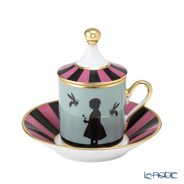 ジノリ1735／リチャード ジノリ（GINORI 1735／Richard Ginori） シルク・デ・メルヴェイユ ローズ デミタスカップ＆ソーサー 蓋付 メダリオン