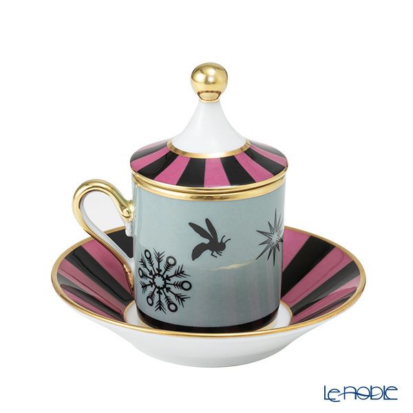 ジノリ1735／リチャード ジノリ（GINORI 1735／Richard Ginori） シルク・デ・メルヴェイユ ローズ デミタスカップ＆ソーサー 蓋付 メダリオン