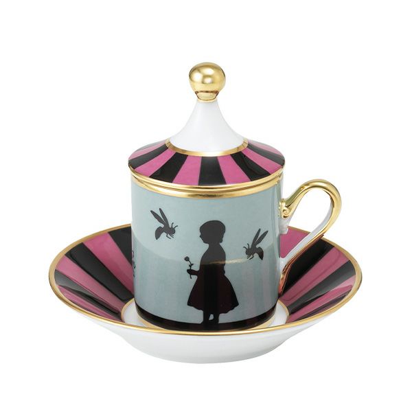 ジノリ1735／リチャード ジノリ（GINORI 1735／Richard Ginori） シルク・デ・メルヴェイユ ローズ デミタスカップ＆ソーサー 蓋付 メダリオン