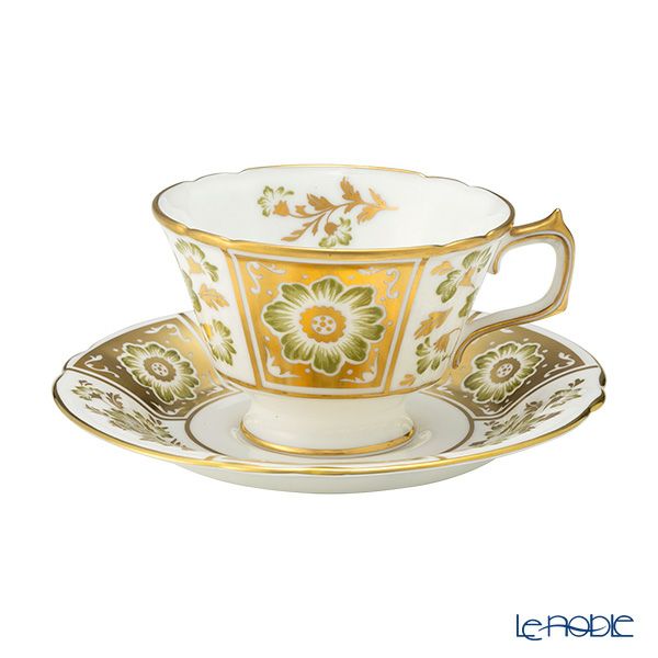 ロイヤルクラウンダービー グリーンダービーパネル ティーカップ＆ソーサー