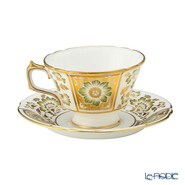 ロイヤルクラウンダービー グリーンダービーパネル ティーカップ＆ソーサー