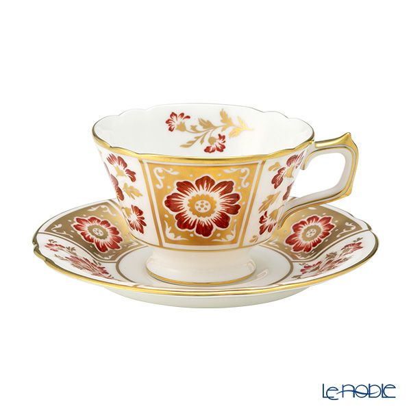 ロイヤルクラウンダービー レッドダービーパネル ティーカップ＆ソーサー