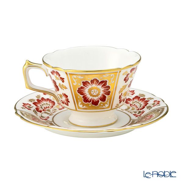 ロイヤルクラウンダービー レッドダービーパネル ティーカップ＆ソーサー