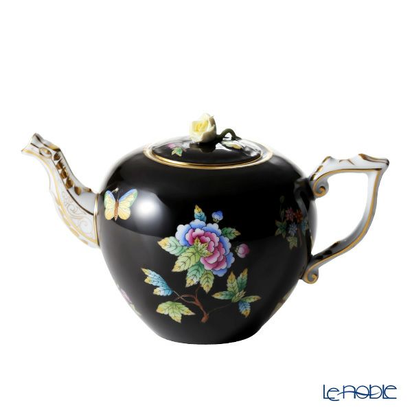 ヘレンド 黒いヴィクトリア ティーポット（ローズ） 800ml VE-FN 20606-0-09