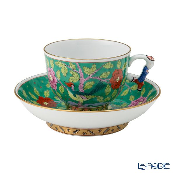 ヘレンド シノワズリ（中国趣味）マカオグリーン MACV 03364-0-21／3364 マンダリン ラージカップ＆ソーサー