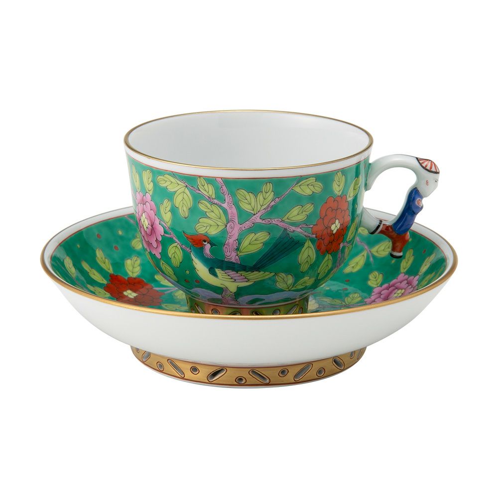 ヘレンド シノワズリ（中国趣味）マカオグリーン MACV 03364-0-21／3364 マンダリン ラージカップ＆ソーサー