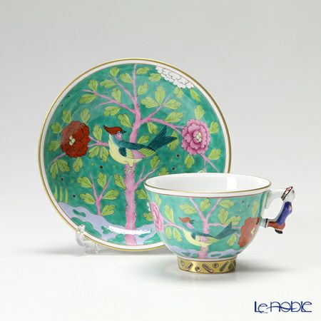 ヘレンド シノワズリ（中国趣味） マカオグリーン MACV 03371-0-21／3371 マンダリン スモールカップ＆ソーサー