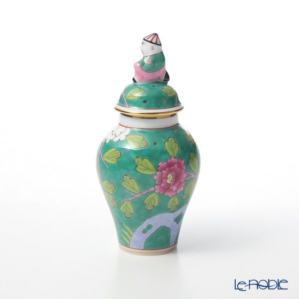 ヘレンド シノワズリ（中国趣味） マカオグリーン・MACV-X1 06574-0-21 ミニベース蓋付（マンダリン） 9cm