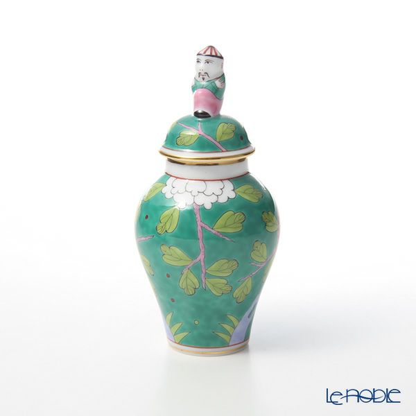 ヘレンド シノワズリ（中国趣味） マカオグリーン・MACV-X1 06574-0-21 ミニベース蓋付（マンダリン） 9cm