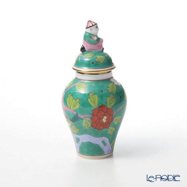 ヘレンド シノワズリ（中国趣味） マカオグリーン・MACV-X1 06574-0-21 ミニベース蓋付（マンダリン） 9cm