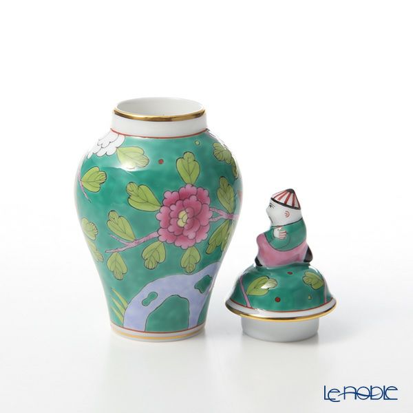 ヘレンド シノワズリ（中国趣味） マカオグリーン・MACV-X1 06574-0-21 ミニベース蓋付（マンダリン） 9cm