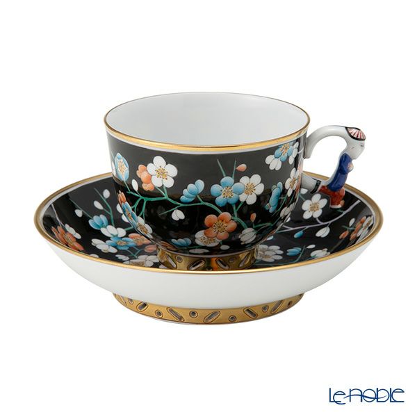 ヘレンド シノワズリ（中国趣味）黒地紅梅 PFNC 03364-0-21／3364 マンダリン ラージカップ＆ソーサー