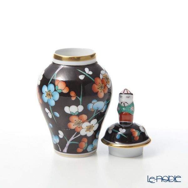 ヘレンド 黒地紅梅・PFNC 06574-0-21 ミニベース蓋付（マンダリン） 9cm